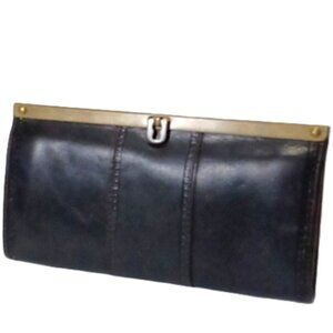Vintage Fossil Dark Brown Leather‎ Wallet Clutch Latch Closure Purse 3 Pockets